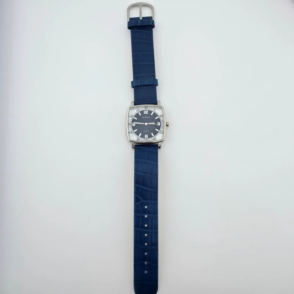 GOSSIP Ladies Quartz Watch Blue Dial & Crocodile Leather Strap Silver Tone 8